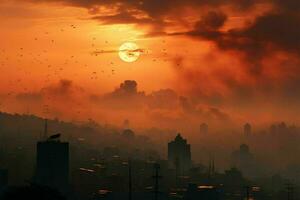 mattina sole cerca per chiaro smog città ai generato foto