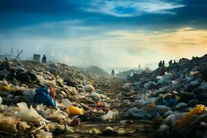 discarica raffigura il ambientale sfida di domestico rifiuto e inquinamento ai generato foto