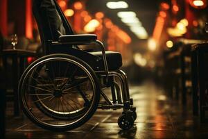 mano su sedia a rotelle ruota, un' testamento per resilienza e interno forza ai generato foto