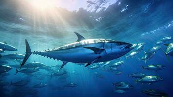 tonno pesce nel il oceano. scuola di tonno pesce nel il oceano. tonno. generativo ai foto