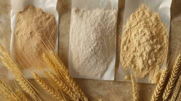 diverso Farina di Grano cereale nel forno borse. generativo ai foto