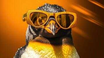ritratto di re pinguino nel occhiali da sole. generativo ai foto