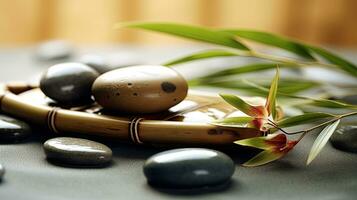 bellezza terme, bambù e pietre nel un' benessere spa. bellezza trattamento di spa. generativo ai foto