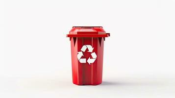 un' rosso riciclare bidone con riciclare simbolo isolato su bianca sfondo. generativo ai foto