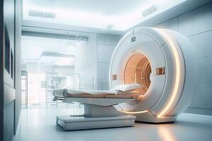 ct scansione, medico ct o mri scansione con un' paziente nel il moderno ospedale laboratorio. generativo ai foto