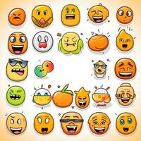 impostato di cartone animato facce espressioni, viso emoji, adesivi, emoticon, cartone animato divertente portafortuna personaggi viso impostare, generativo ai illustrazione foto