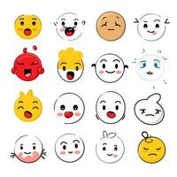 impostato di cartone animato facce espressioni, viso emoji, adesivi, emoticon, cartone animato divertente portafortuna personaggi viso impostare, generativo ai illustrazione foto