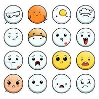 impostato di cartone animato facce espressioni, viso emoji, adesivi, emoticon, cartone animato divertente portafortuna personaggi viso impostare, generativo ai illustrazione foto