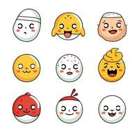 impostato di cartone animato facce espressioni, viso emoji, adesivi, emoticon, cartone animato divertente portafortuna personaggi viso impostare, generativo ai illustrazione foto