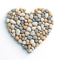 cuore fatto di mare pietre. cuore sagomato cartello. simbolo di amore. ai generato foto