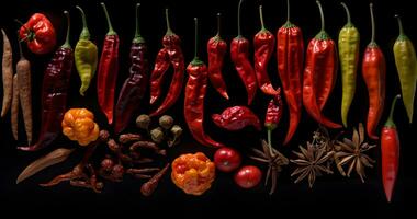 spezie varietà rosso caldo chili peperoni generativo ai foto