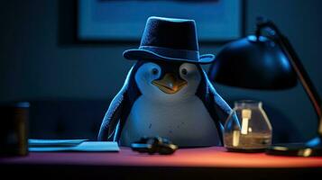 un' Sherlock pinguino il detective. generativo ai foto