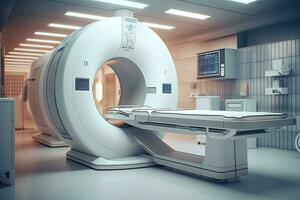 ct scansione, medico ct o mri scansione con un' paziente nel il moderno ospedale laboratorio. generativo ai foto