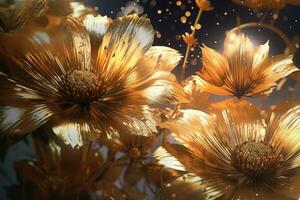 d'oro fiori nel pieno fioritura con particelleai tecnologia ai generato foto
