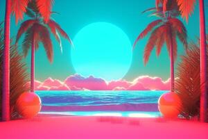 3d rendere neon estate beachscape generativo ai foto