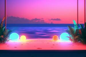 3d rendere neon estate beachscape generativo ai foto