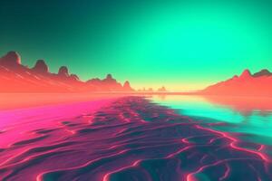 3d rendere neon estate beachscape generativo ai foto