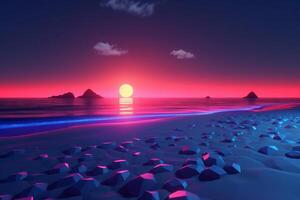 3d rendere neon estate beachscape generativo ai foto