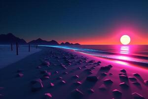 3d rendere neon estate beachscape generativo ai foto