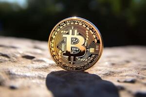 avvicinamento di un' bitcoin nel un' unico ambientazione generativo ai foto