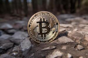 avvicinamento di un' bitcoin nel un' unico ambientazione generativo ai foto