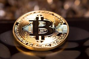 avvicinamento di un' bitcoin nel un' unico ambientazione generativo ai foto