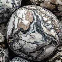 avvicinamento di un' liscio marmo granito palla generativo ai foto
