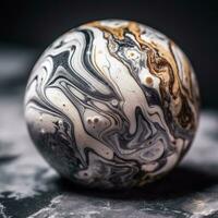 avvicinamento di un' liscio marmo granito palla generativo ai foto