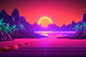 low-poly neon estate beachscape generativo ai foto