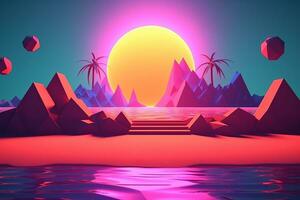 low-poly neon estate beachscape generativo ai foto