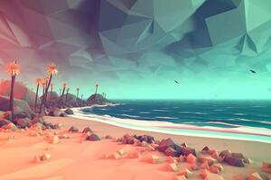 low-poly tempestoso estate beachscape generativo ai foto