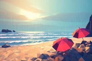 low-poly tempestoso estate beachscape generativo ai foto