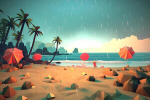 low-poly tempestoso estate beachscape generativo ai foto