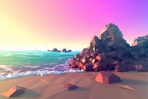 low-poly estate beachscape generativo ai foto