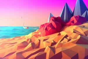 low-poly estate beachscape generativo ai foto