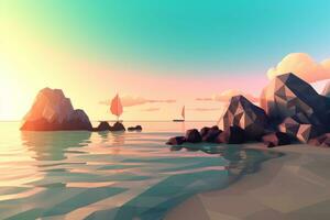 low-poly estate beachscape generativo ai foto