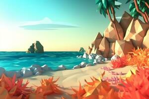 low-poly estate beachscape generativo ai foto