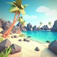 low-poly estate beachscape generativo ai foto