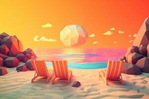 low-poly estate beachscape generativo ai foto