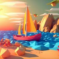 low-poly estate beachscape generativo ai foto