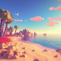 low-poly estate beachscape generativo ai foto