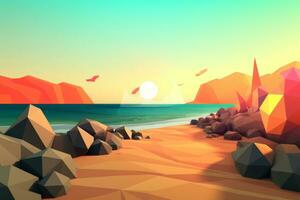 low-poly estate beachscape generativo ai foto