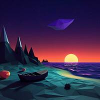 low-poly estate notte beachscape generativo ai foto