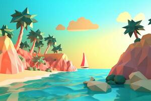 low-poly tropicale beachscape generativo ai foto