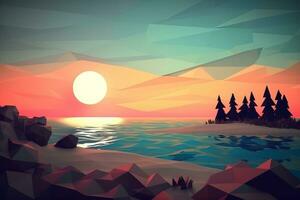 low-poly crepuscolo beachscape sfondo generativo ai foto