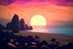 low-poly crepuscolo beachscape sfondo generativo ai foto