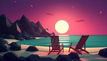 low-poly crepuscolo beachscape sfondo generativo ai foto