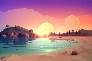 low-poly crepuscolo beachscape sfondo generativo ai foto