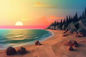 low-poly crepuscolo beachscape sfondo generativo ai foto