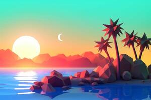 low-poly crepuscolo beachscape sfondo generativo ai foto